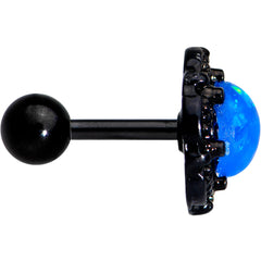 16G 1/4 Black PVD Blue Faux Opal Ornate Tragus Cartilage Earring
