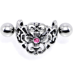 16G 1/2 Pink Gem Filigree Floral Cuff Cartilage Earring