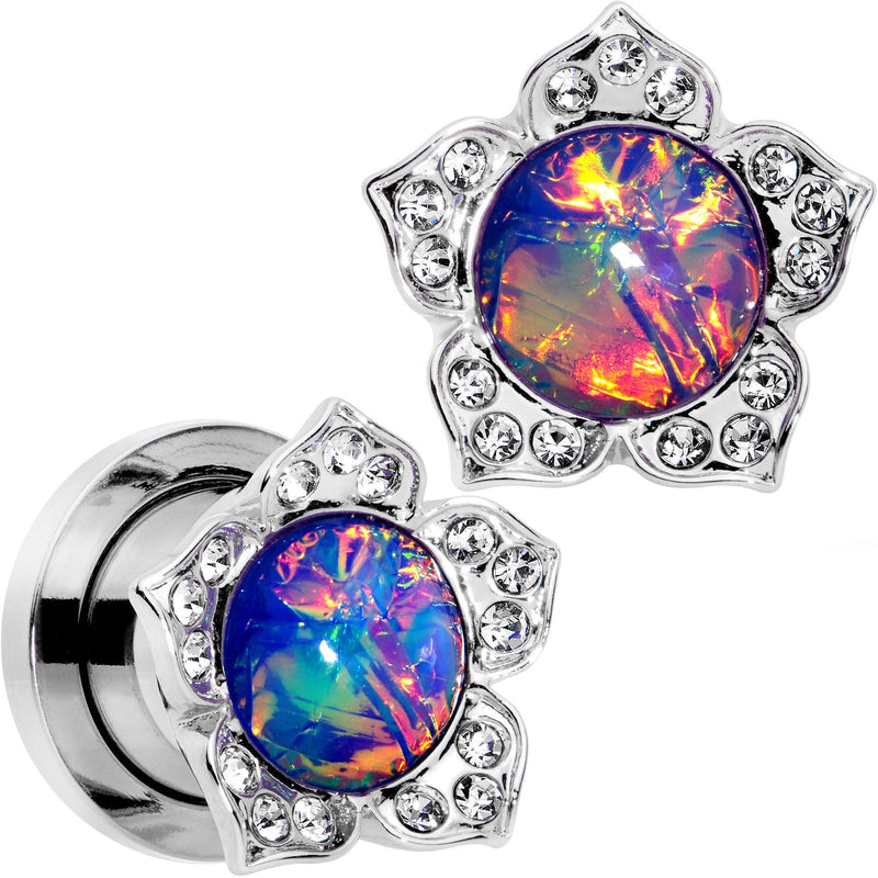 Purple Faux Opal Wild Flower Screw Fit Tunnel Plug Set 0G to 1