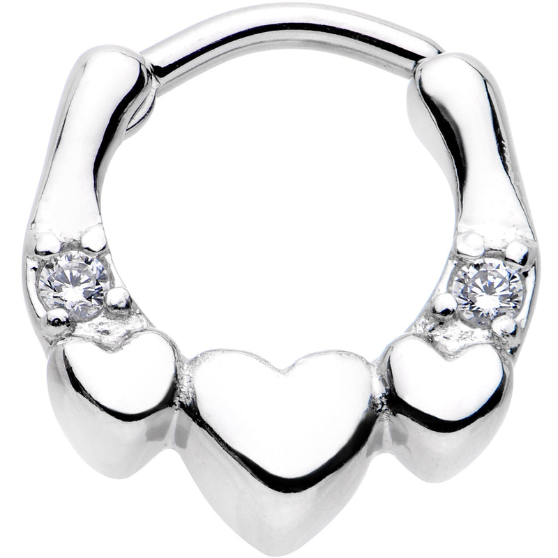 16G 1/4 Clear Gem Hearty Hug Hearts Septum Clicker