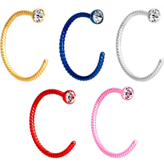 20G 5/16 Clear Gem Multicolor Pack Set of 5 Twisted Nose Hoop Rings