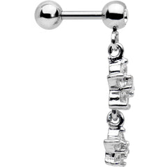 16G 1/4 Clear Gem Double Star Dangle Cartilage Tragus Earring