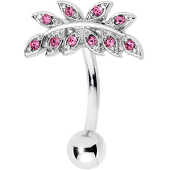 Pink Gem Sprouting Ivy Leaf Belly Ring