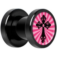 Pink Black Radiant Cross Black Anodized Screw Fit Plug Set 2G