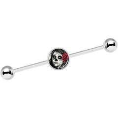14G Katrina Sugar Skull with Rose Flower Industrial Barbell 37mm