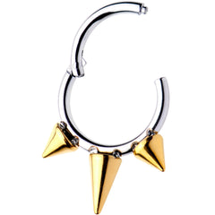 16G 5/16 Gold Tone Spike Punk Hinged Segment Ring