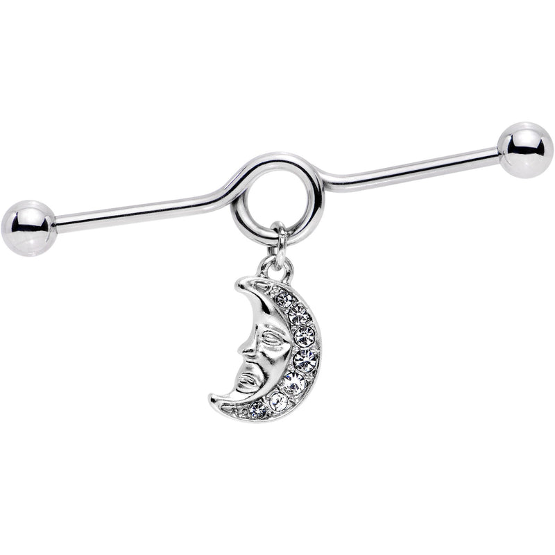 14G Clear Gem Moonman Dangle Industrial Barbell 38mm