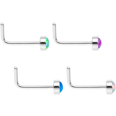 Multi Color 3mm Synthetic Opal Press Fit L Shaped Nose Ring 4 Pack Set