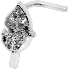 20G Clear CZ Leaf Faux Hoop L Shaped Nose Ring