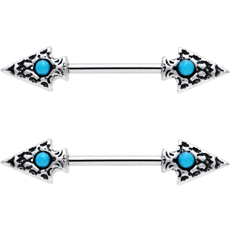 9/16 Faux Turquoise Southwestern Arrowheads Barbell Nipple Ring Set