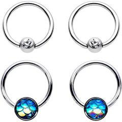 14G Clear Gem Mermaid Scale BCR Captive Nipple Ring Set of 4