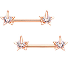 Clear CZ Gem Rose Gold Tone Sky Star Captive Barbell Nipple Ring Set