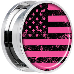 Pink American Flag Steel Screw Fit Plug Set 20mm