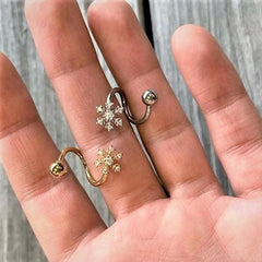 Clear CZ Gem Snowflake Christmas Spiral Twister Belly Ring