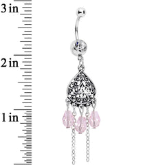 Pink Clear Gem Lovely Ladies Lattice Heart Dangle Belly Ring