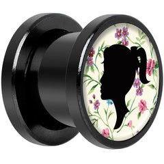 Man Woman Floral Silhouette Black Anodized Screw Fit Plug Set 00G