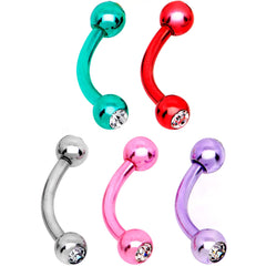 16G CZ Color Plated Internally Threaded Curved Eyebrow Ring 6 Pack Set