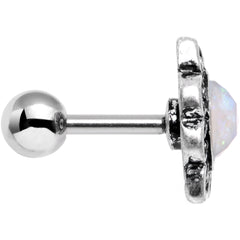 16G Iridescent White Faux Opal Ornate Tragus Cartilage Earring