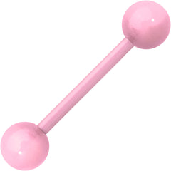 14G 5/8 Light Pink Acrylic Over Steel Barbell Tongue Ring