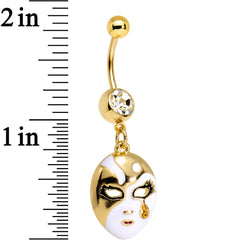 Clear Gem Gold PVD Black Teardrop Masquerade Mask Dangle Belly Ring