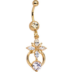 Clear Gem Gold Anodized Celestial Flower Power Dangle Belly Ring