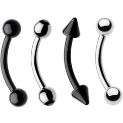 16G 5/16 Black Plated Steel Curved Barbell Eyebrow Ring Set of 4