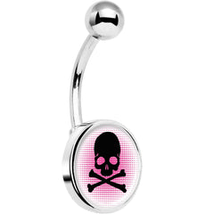 Pink Black Skull Belly Ring