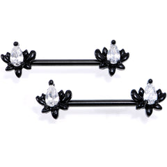 White Gem Black Anodized Fiery Flame Barbell Nipple Ring Set