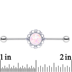 White Faux Opal Southwest Spirit Flower Industrial Barbell 38mm