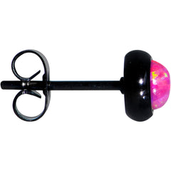 Red Synthetic Opal Black IP 316L Surgical Steel Stud Earrings