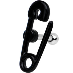 16G 1/4 Black PVD Open Safety Pin Tragus Cartilage Earring