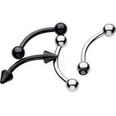 16G 5/16 Black Plated Steel Curved Barbell Eyebrow Ring Set of 4