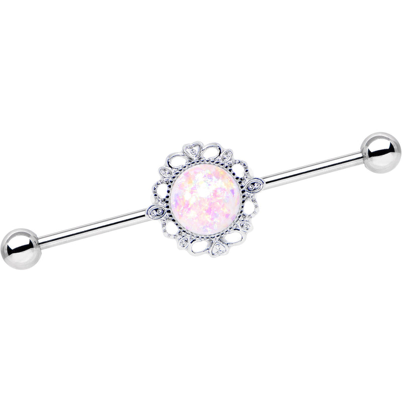 White Faux Opal Southwest Spirit Flower Industrial Barbell 38mm