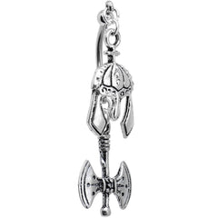 Handcrafted Viking Axe and Helmet Double Mount Dangle Belly Ring