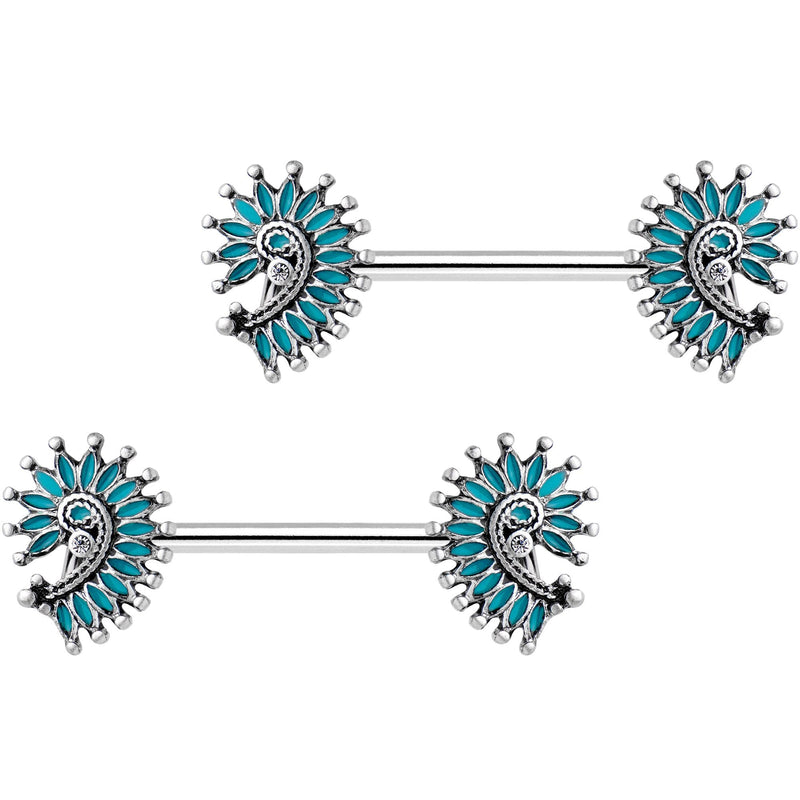 Blue Southwest Swirl Barbell Nipple Ring Set