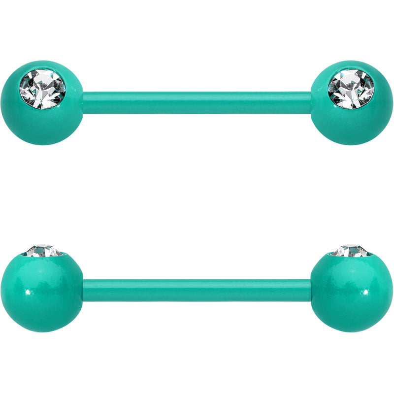 14G 5/8 Clear Gem Green Acrylic Over Steel Nipple Barbell Set