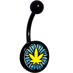 Watercolor Pot Leaf Black Belly Ring