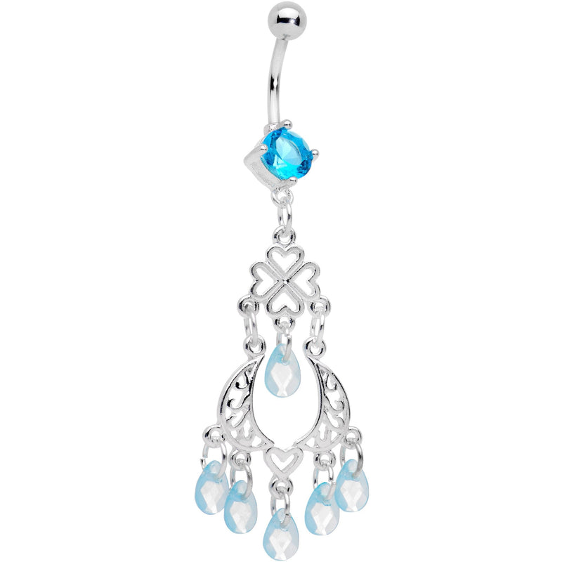 Blue Gem Clover Chandelier Dangle Belly Ring
