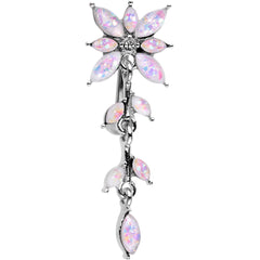 White Faux Opal Frosted Flower Trail Top Mount Dangle Belly Ring