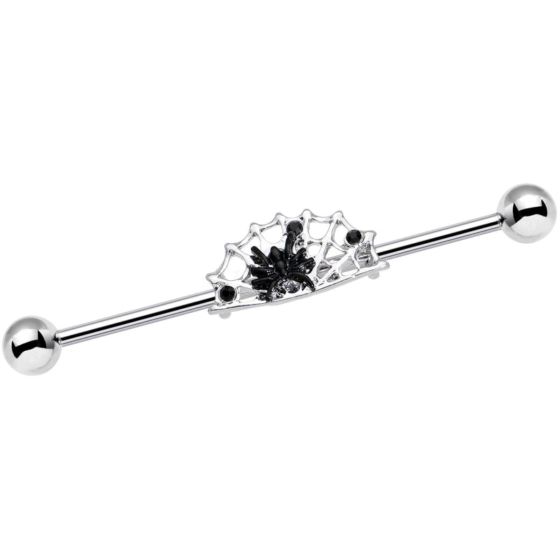 Black Gem Black Spider on Web Halloween Industrial Barbell 38mm