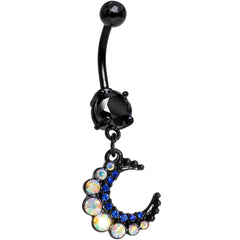 Gem Encrusted Crescent Moon Dangle Belly Ring Set of 3