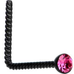 Pink 2mm Gem Inlay Black So Twisted L Shaped Nose Ring