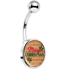 Rustic Wood Merry Christmas Belly Ring
